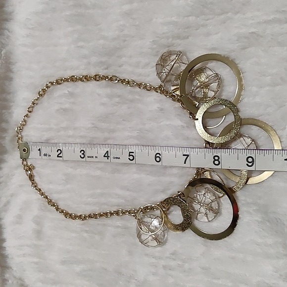 Napier Gold Statement Necklace w/ Clear Beads wrapped in gold wire- Great cond. - Picture 2 of 4